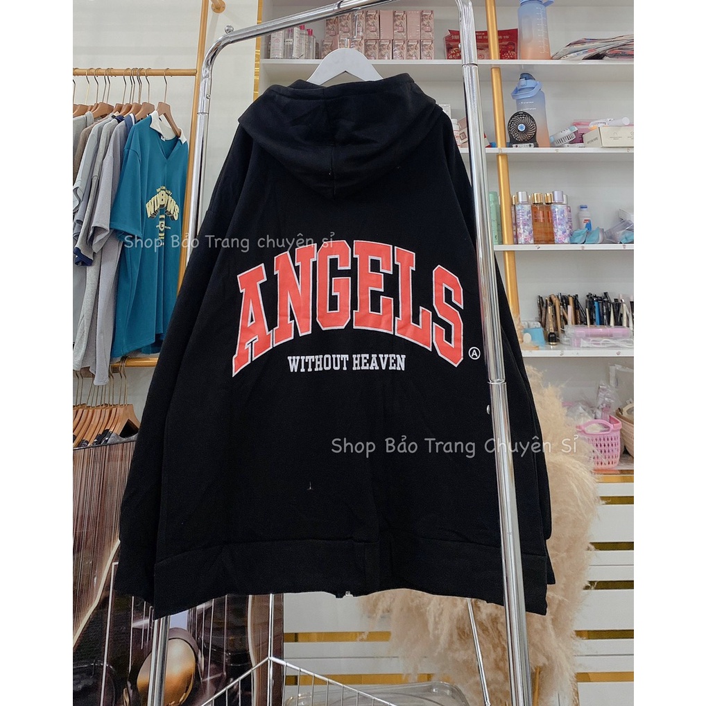 Khoác Nỉ Chữ Angels Dáng Rộng Mũ To 2 Lớp Nam Nữ Unisex Basic Hàn Quốc