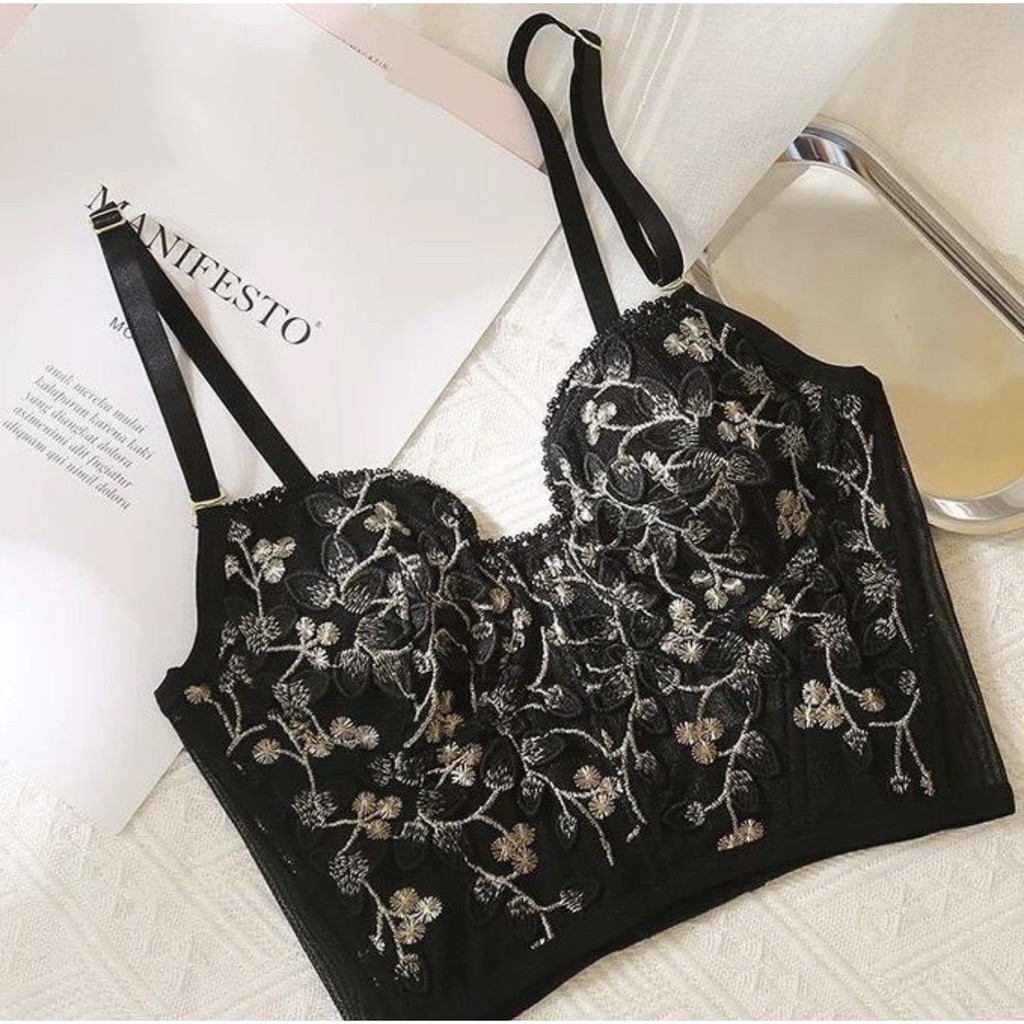Bộ Corset Vintage Cổ Điển Đệm Mỏng Có Gọng Nâng Ngực Sexy, Họa Tiết Hoa Thêu Nổi Gu bra - B07 | BigBuy360 - bigbuy360.vn