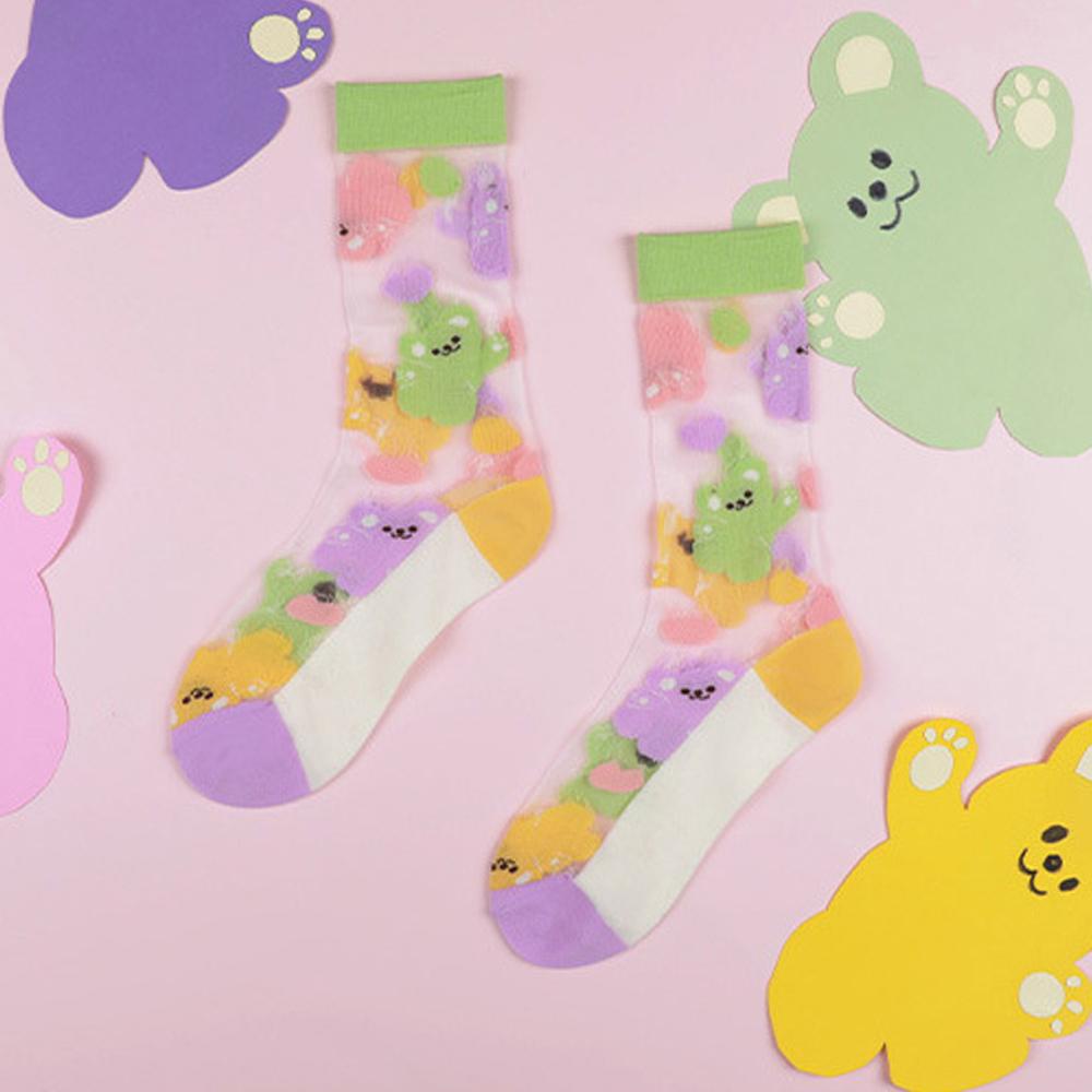 AROMA Tất Lưới Thoáng Khí Họa Tiết Gấu Dễ Thương Cho Nữ