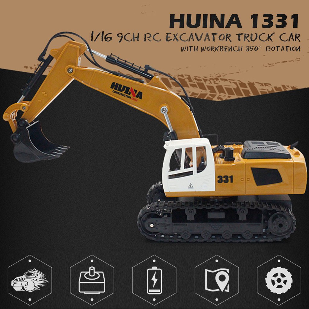 【điều khiển từ xa】HUINA TOYS 1331 1/16 9CH RC Excavator Truck Car with Light 350° Rotation