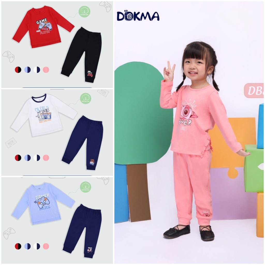 DB871 Bộ quần áo thu đông dài tay cotton Dokma bé trai/ bé gái (còn sz 2-3T)