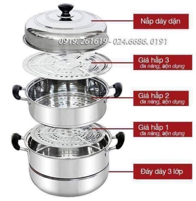 BỘ NỒI HẤP 3 TẦNG INOX HÀNG CAO CẤP NHẬT