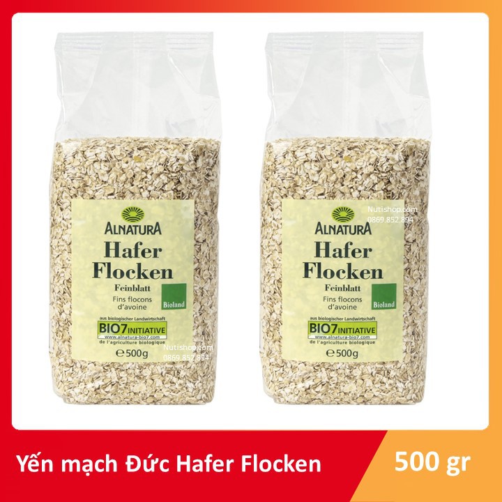 [Mã GROSALE2703 giảm 8% đơn 250K] Yến mạch hữu cơ Hafer Flocken Bio Alnatura Đức mẫu mới túi 500g