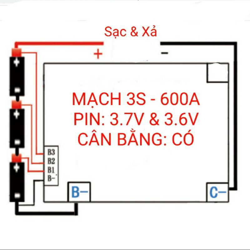 achun.vn - MẠCH BẢO VỆ PIN &amp; KHỞI ĐỘNG XE MÁY 3S-12.6V XẢ 600A - HỆ PIN 3.7V