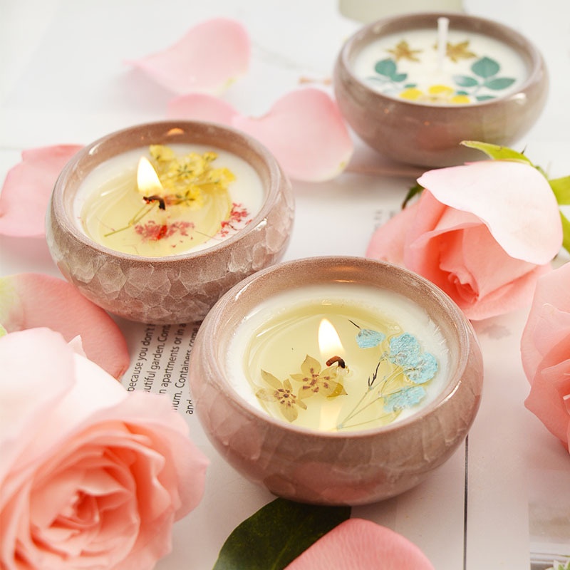 Nến thơm phòng ngủ không khói handmade thư giãn dễ ngủ, nến thơm hoa khô thiên nhiên cao cấp décor phòng ngủ phòng khách
