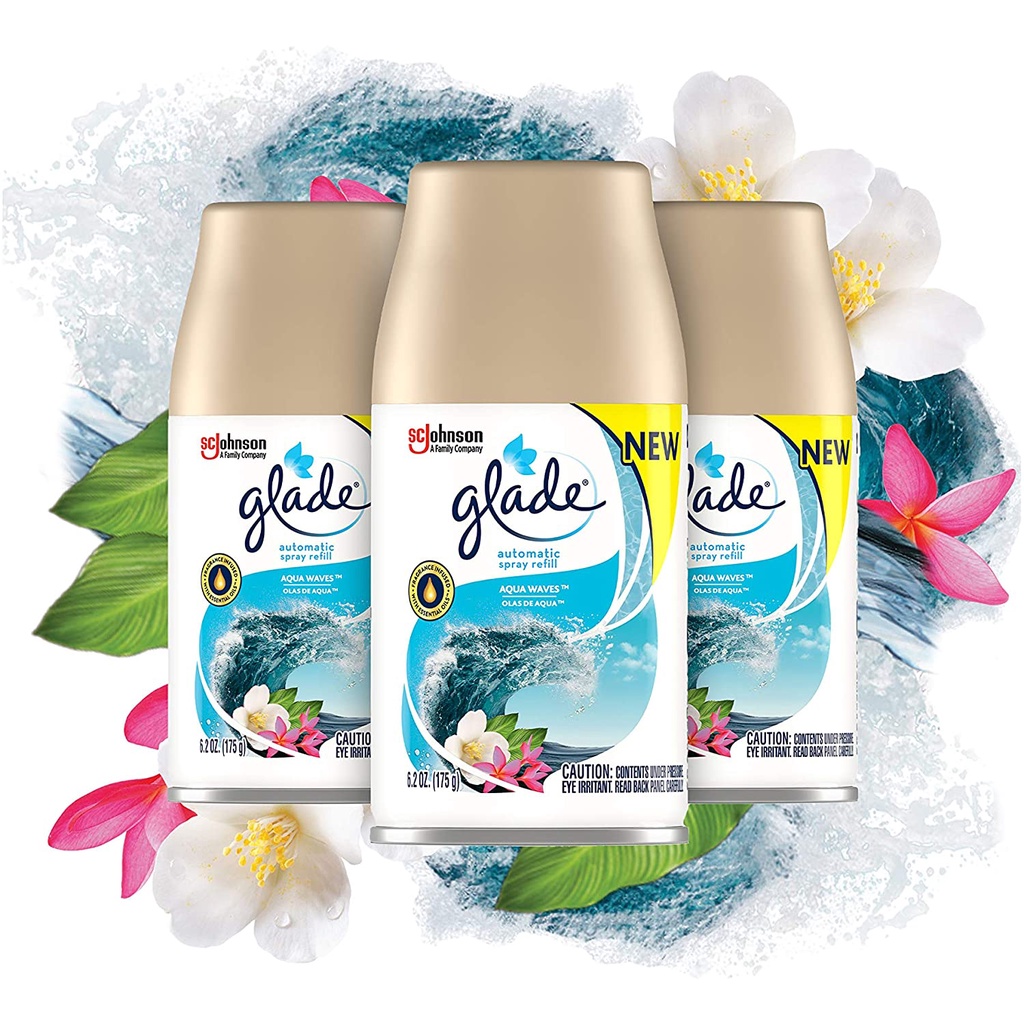 Xịt thơm phòng tự động Glade Refill USA Hương Aqua Waves (6.2 OZ) - Hàng Mỹ