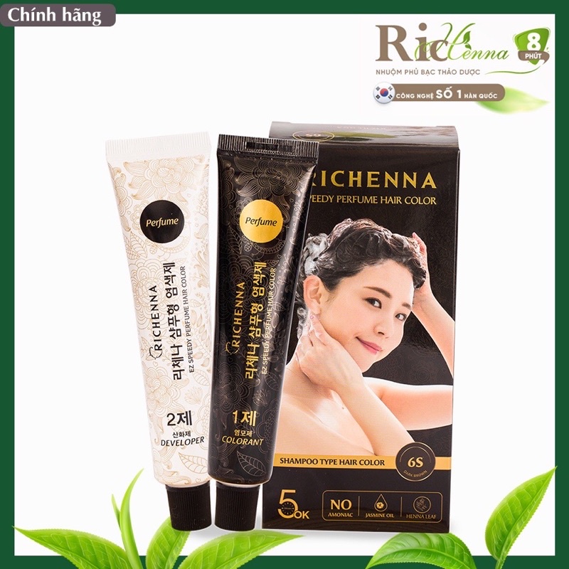 Thuốc nhuộm tóc phủ bạc thảo dược dạng gội Richenna EZ Speedy Perfume Hair Color Hàn Quốc 60G