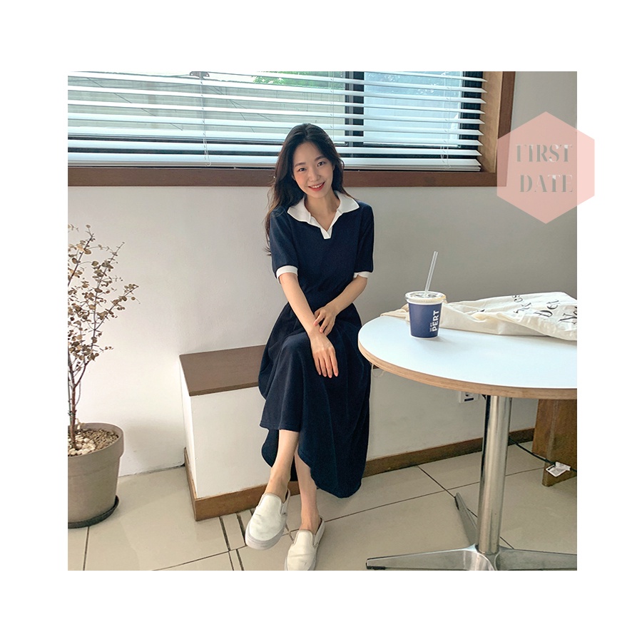 Váy dài đẹp basic FIRST DATE đi biên đi chơi đơn giản Váy công sở nhẹ nhàng ngọt ngào