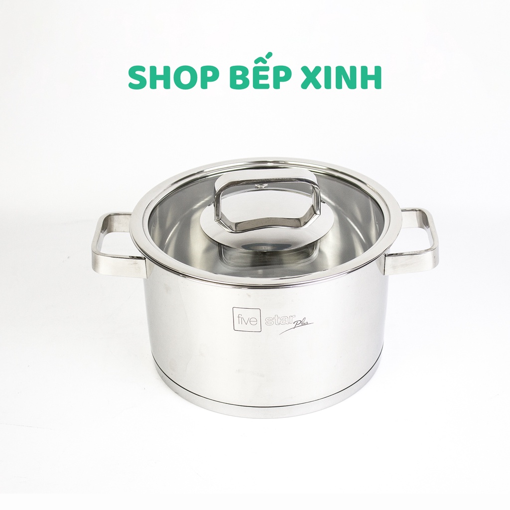 Bộ nồi inox 304 cao cấp FIVE STAR Plus 4 chiếc nắp kính tặng 5 muỗng ăn- nồi inox bếp từ ( nồi 16cm x 18cm x 20cm x 24cm