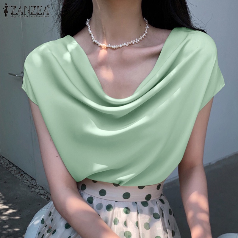 Áo kiểu vải satin Zanzea màu trơn thời trang đường phố cho nữ