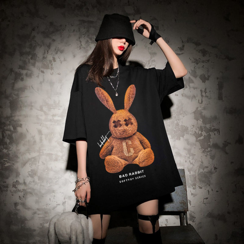 Áo Thun Tay Lỡ Phom Rộng, Unisex nam nữ 45-80kg, RABBIT C Nâu XXR