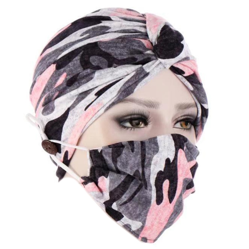 Set 2 Mũ Trùm Đầu + Mặt Nạ Chemo Họa Tiết Rằn Ri Dùng Khi Ngủ Cho Phụ Nữ Hồi Giáo Fr