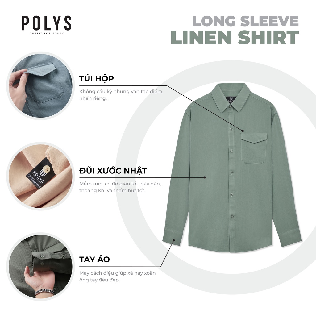Áo sơ mi đũi POLYS Dài Tay Fullbox, vải Đũi Tơ dày dặn, co giãn, thoáng khí. Sơ mi đũi nam dài tay LINEN SHIRT