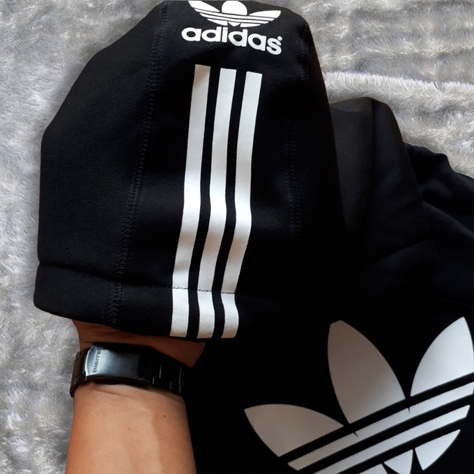 Áo Khoác Hoodie In Logo Adidas Trefoil Phối 2 Sọc Đen Cá Tính
