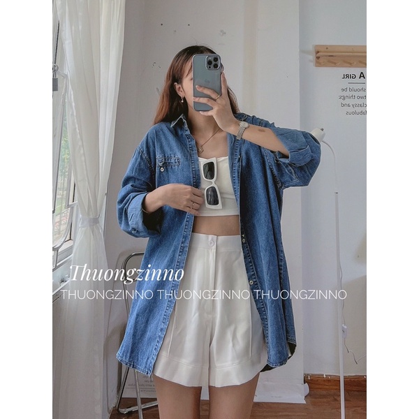 [Ảnh thật/Video] Áo sơ mi bò dài tay cách điệu phần túi ngực  Hàn Quốc Áo sơ mi jean dài tay basic khoác ngoài