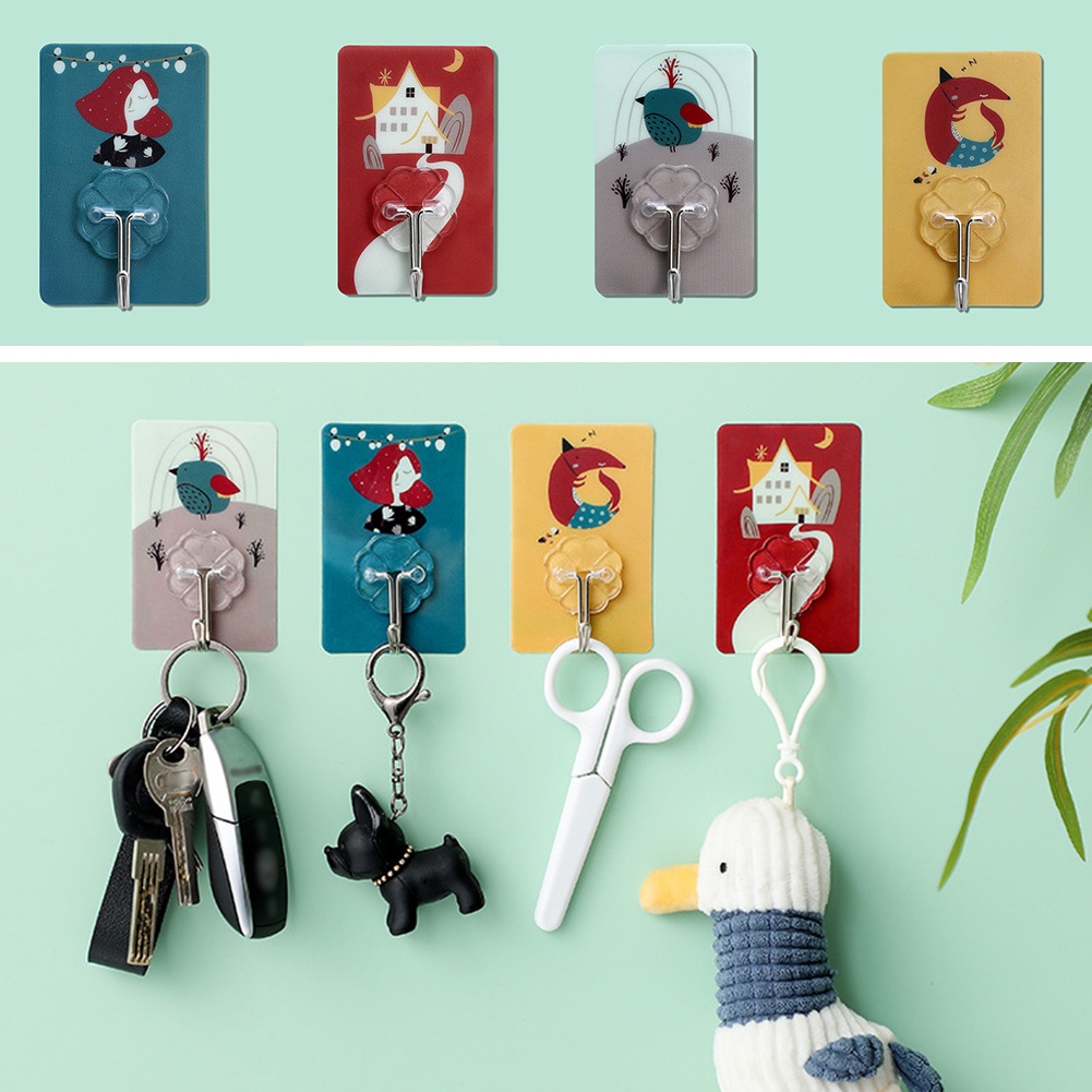 Set 2 Móc Treo Đồ Dán Tường Bằng Nhựa Tự Dính Họa Tiết Hoạt Hình Trang Trí Nhà Cửa