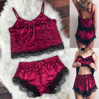 Set Đồ Ngủ Áo Dây Sát Nách Cổ Chữ V+Quần Sọt Nhung