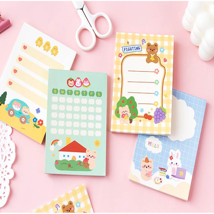 Set 50 tờ giấy note hình gấu tone pastel ghi chép bài học