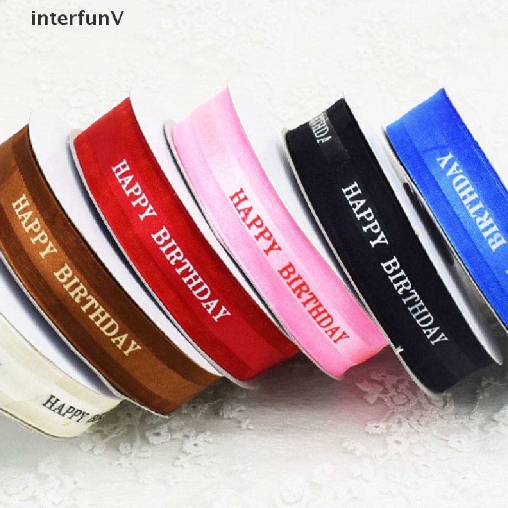 [InterfunV] Cuộn Dây Ruy Băng Polyester In Chữ Happy Birthday Gói Quà Tặng Sinh Nhật DIY