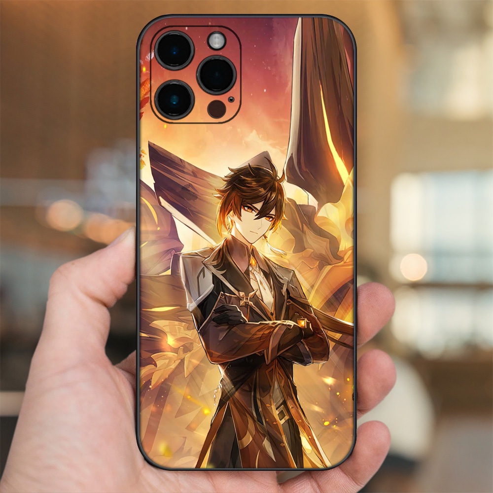Ốp lưng iPhone 12 Pro Max dẻo đen cạnh vuông in hình Zhongli Genshin Impact