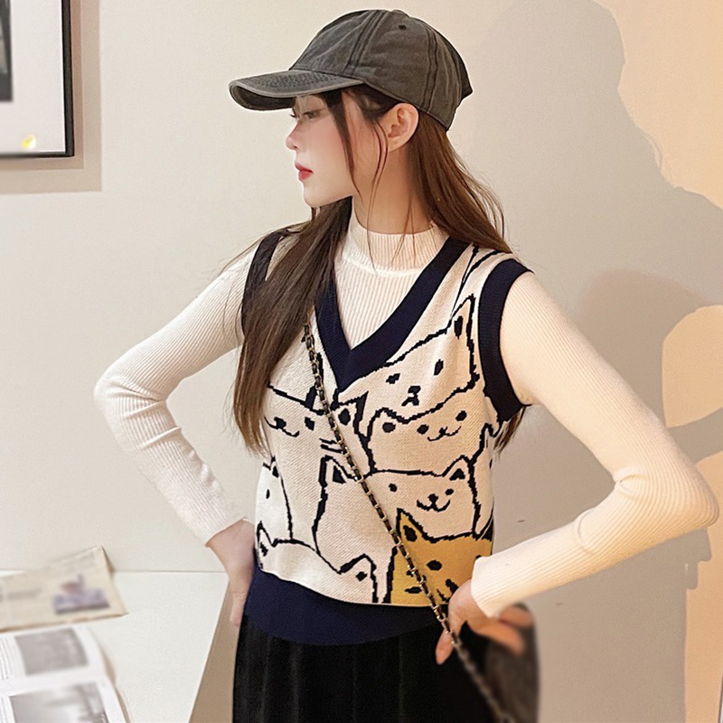 Áo len không tay cổ chữ V thời trang dành cho nữ