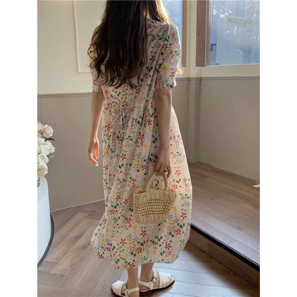 Váy babydoll hoa nhí hot trend mùa hè 2021 - Đầm babydoll dáng dài 2 màu hoa lớn
