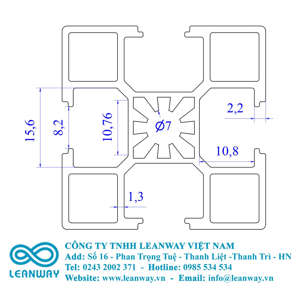 Nhôm định hình 40x40 (LWA-4040-1052-17) - Miễn phí cắt theo kích thước yêu cầu.