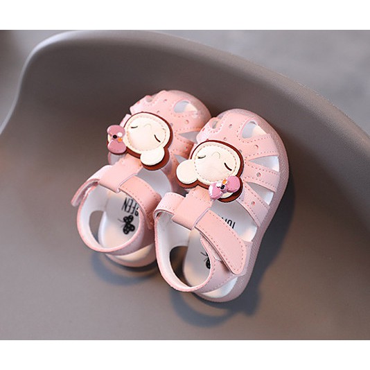 (Hàng mới về)Dép rọ, sandal tập đi nơ Mèo con xinh xắn đế mềm cho bé gái 0-2 tuổi_Hàng có sẵn