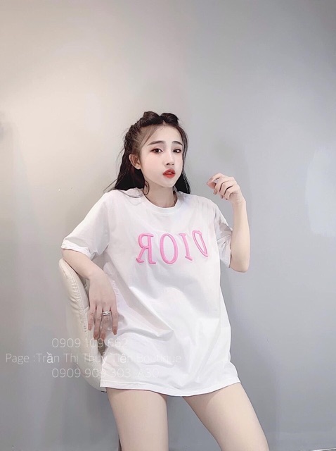 Áo thun cotton tay lỡ fom rộng thêu chữ chanh xã HÀNG Y HÌNH