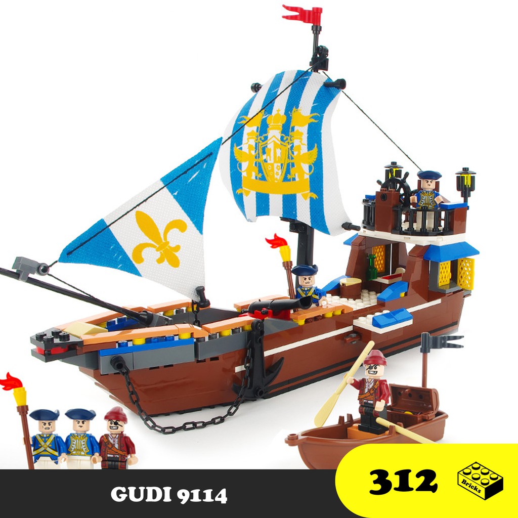 GUDI 9114 - Đồ chơi lắp ráp thuyền chiến Anh cổ - Ancient English Boat - 3 minifigures
