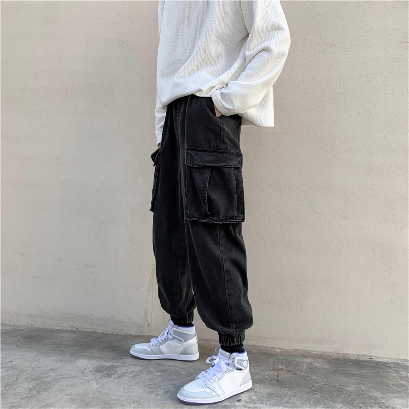 Quần jeans nam lưng thun dáng rộng