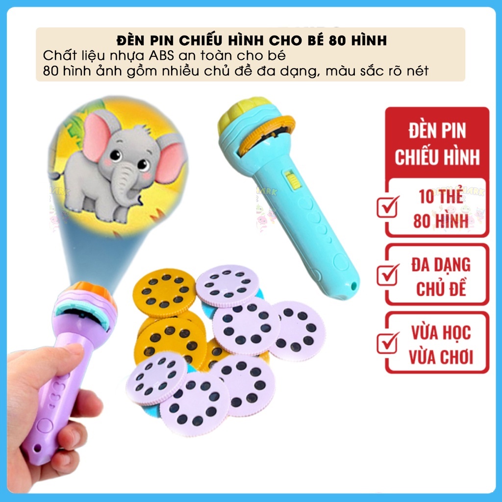 Đèn pin chiếu hình cho bé: gồm 80 hình ảnh, nhiều chủ đề cho bé vừa chơi vừa học
