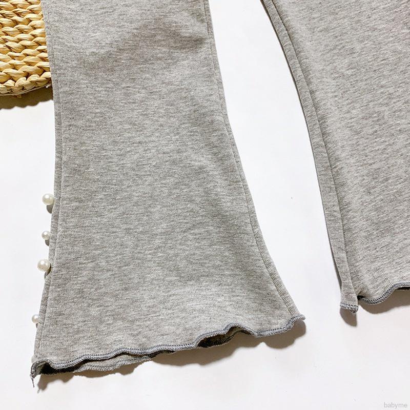 Quần legging bé gái ống loe đính ngọc trai đơn giản thời trang