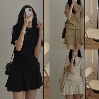 Set áo xốp nhăn mix chân váy Audrey 6035