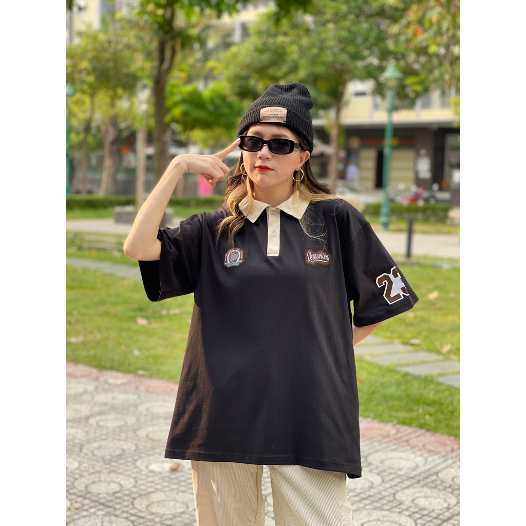 Áo thun polo VERN 23 tay lỡ form rộng unisex nam nữ Ulzzang (Ảnh thật/Có sẵn)