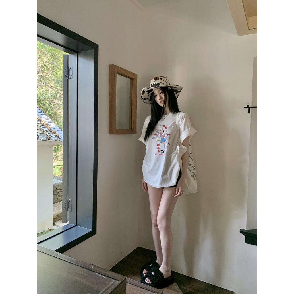 Áo Thun Cotton Tinh Khiết Ngắn Tay In Hình Dễ Thương Thời Trang Mùa Hè Cho Nữ 63047