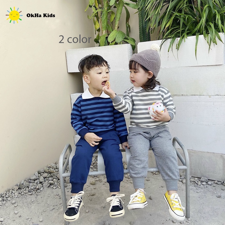 Bộ cotton Dài Tay Mùa Thu Cho Bé Trai, Bé Gái - Bộ Thun giữ âm cho bé Size Từ 7-27kg OkHa Kids