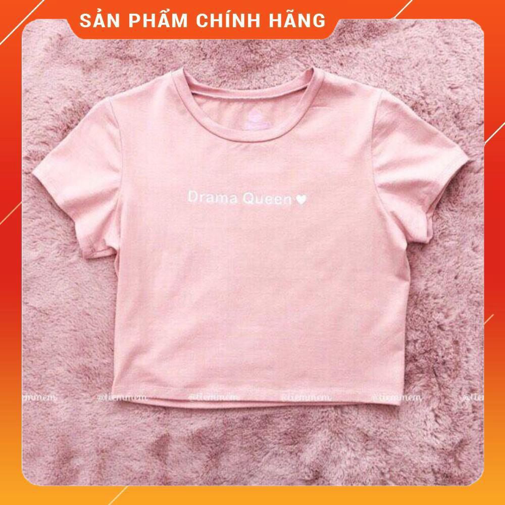 🤩🤩 1143A10 Áo thun croptop tay con thêu chữ Drama Queen trẻ trung thơ mộng