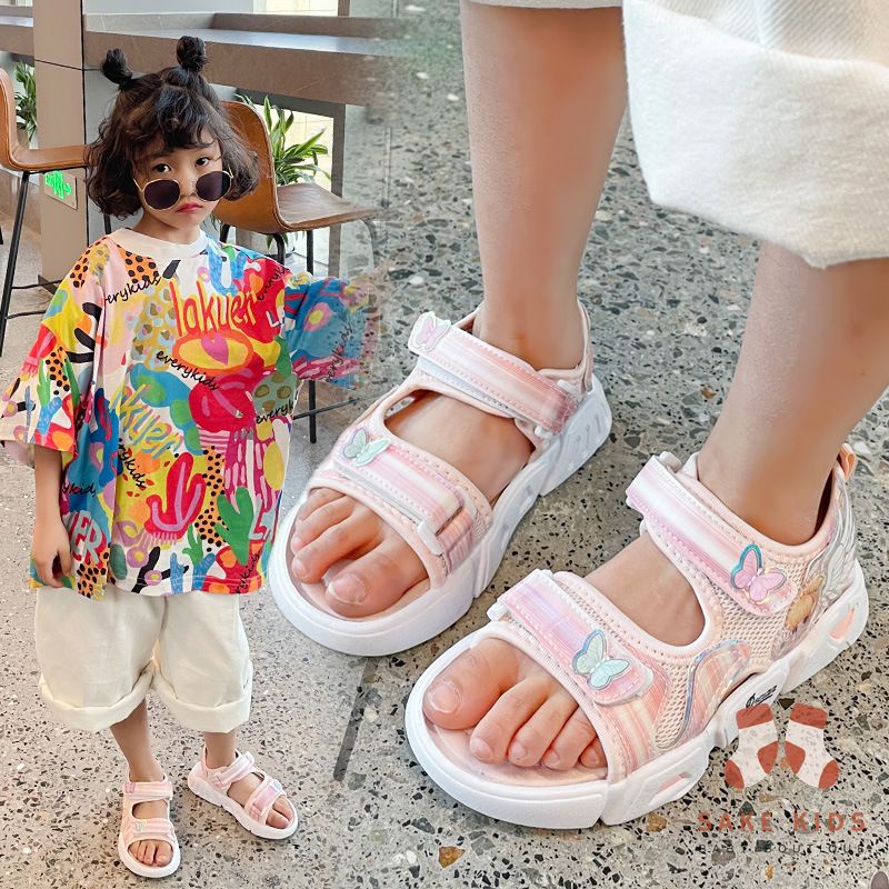 Giày dép sandal siêu nhẹ cho bé gái quai dán gắn Nơ cô gái phối lưới đáng yêu phong cách Hàn Quốc mới nhất YNA02