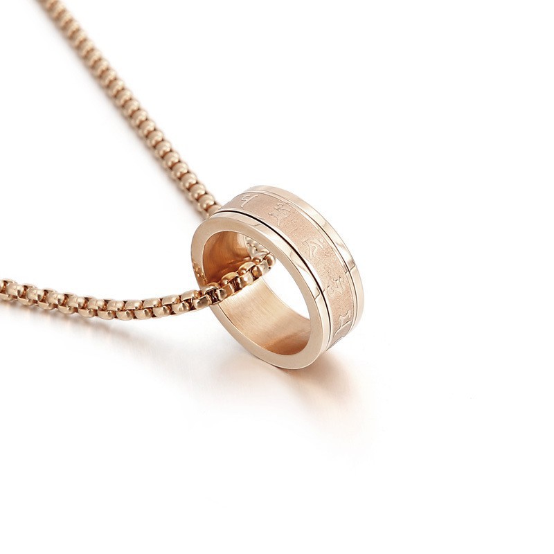 weiweijewelry/Vòng cổ mặt dây chuyền nhẫn thép titan đơn giản thời trang nam và nữ-Trang sức phong cách phật giáo