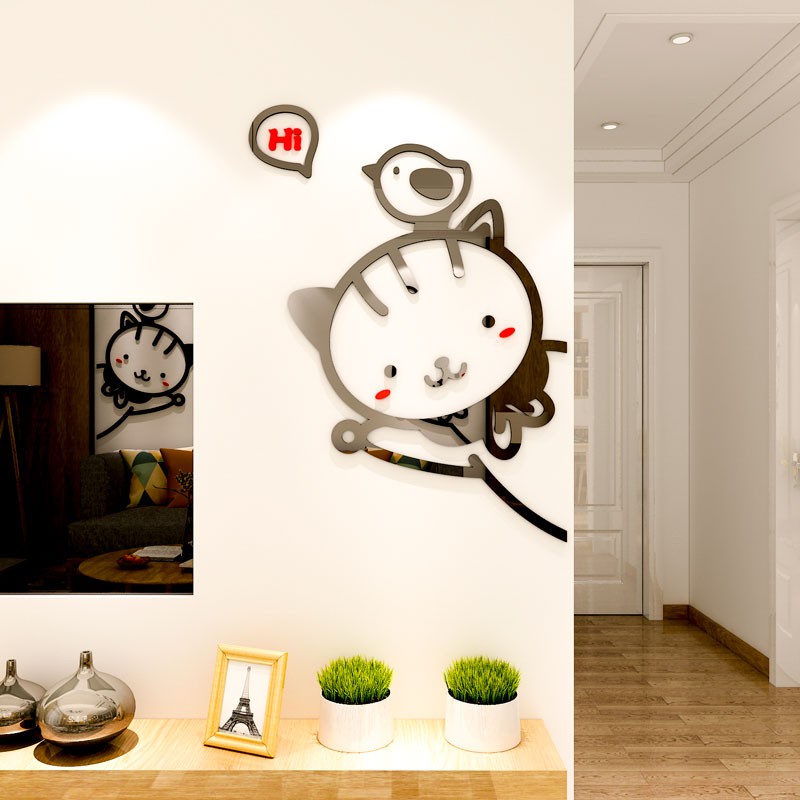 Tranh dán tường mica 3d Mèo Chó Thỏ dễ thương Dán Cửa trang trí mầm non, phòng cho bé Nhiều Size - EPeBen