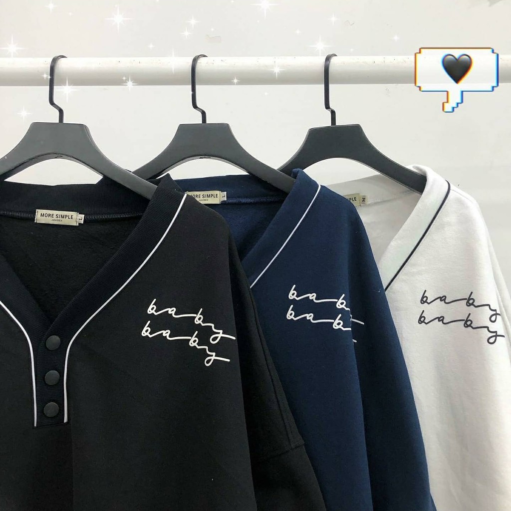 💟  Áo Sweater Nỉ BABY Viền Cổ Phối Nút Form Rộng Ulzzang    ✅HOHO.UNISEX