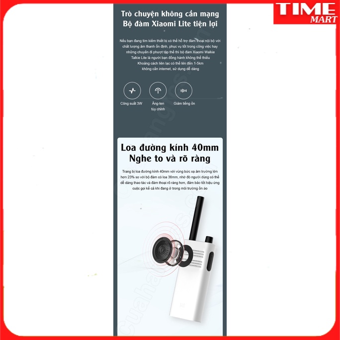 [CHÍNH HÃNG] Bộ đàm Xiaomi Lite Walkie Talkie 16 kênh. Công suất cao phạm vi mở rộng hai hướng, sạc usb [TIME_MART]
