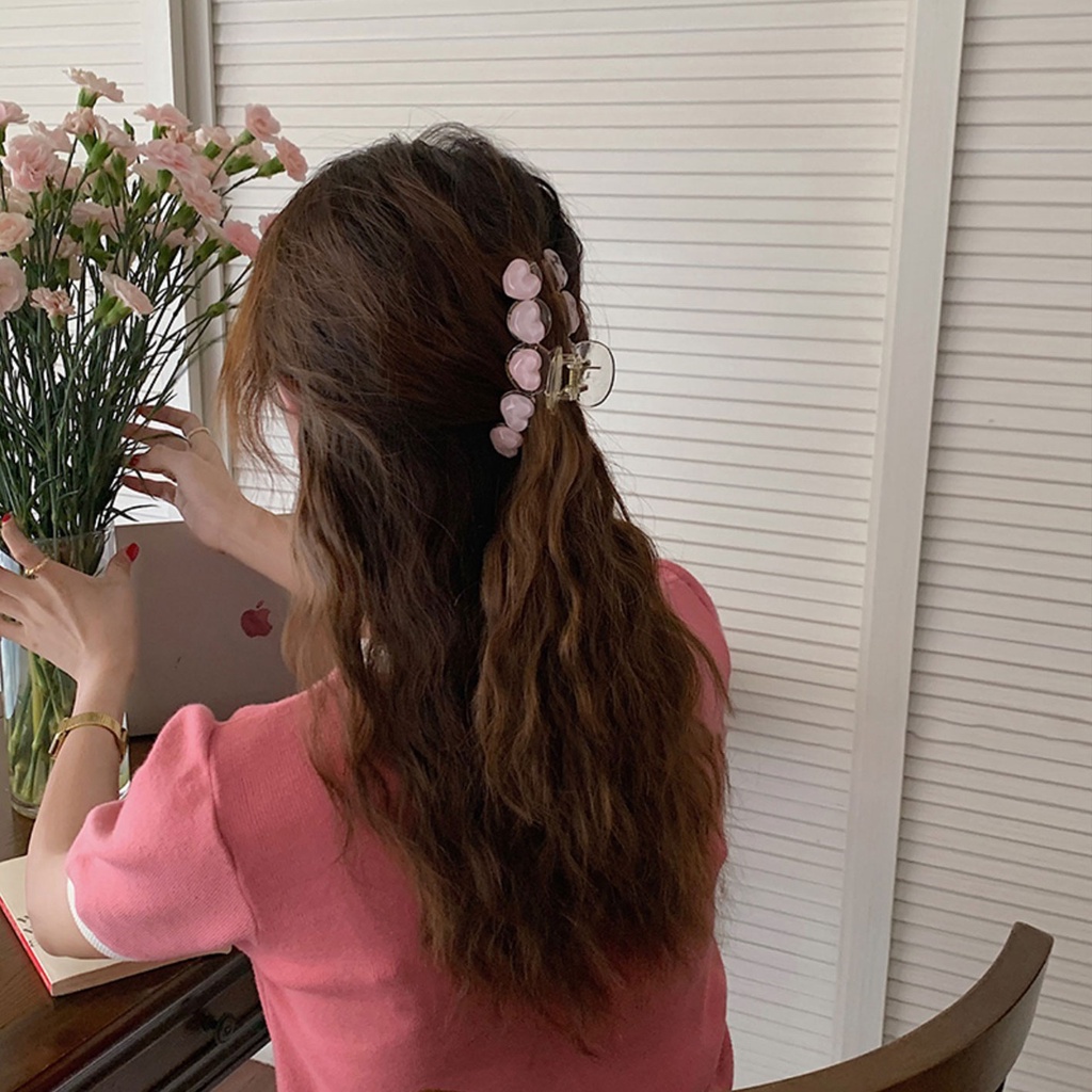 Kẹp Tóc Nhựa Acrylic Họa Tiết Trái Tim Lưng Màu Hồng Thời Trang Mùa Hè Xinh Xắn Cho Nữ