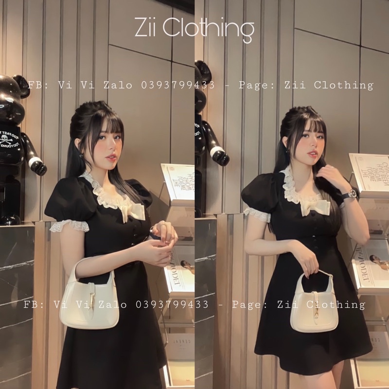 Váy phối cổ nơ tay bồng