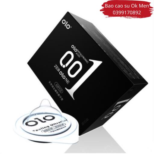 Bao cao su OLO 001 đen Feeling Ultrathin, bcs siêu mỏng, trơn hộp 10 BCS