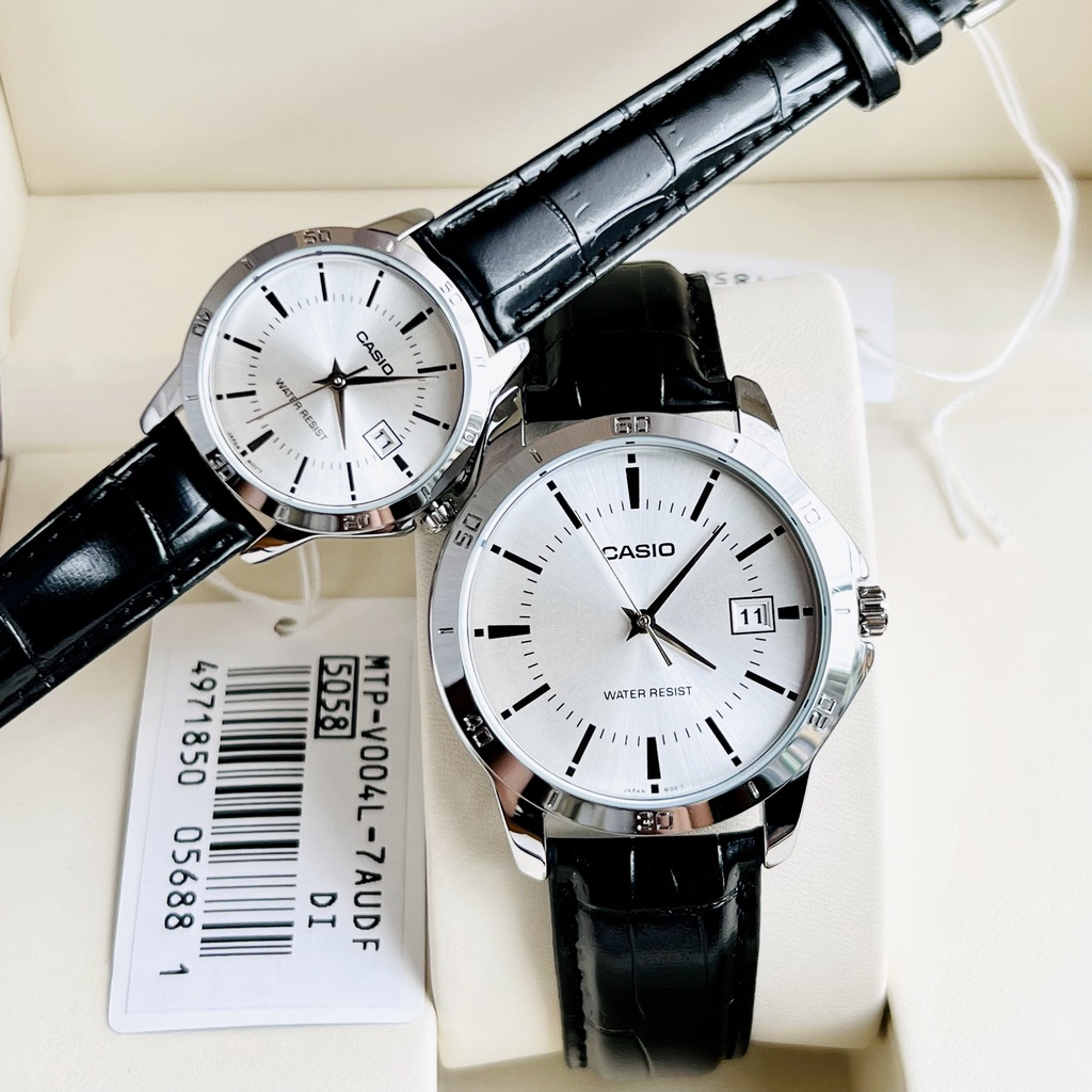 Đồng hồ đôi nam nữ dây da Casio MTP V004L 7A