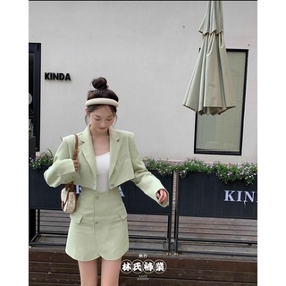 Set 3 món vest: khoác crop vest + áo 2s + chân váy túi nắp