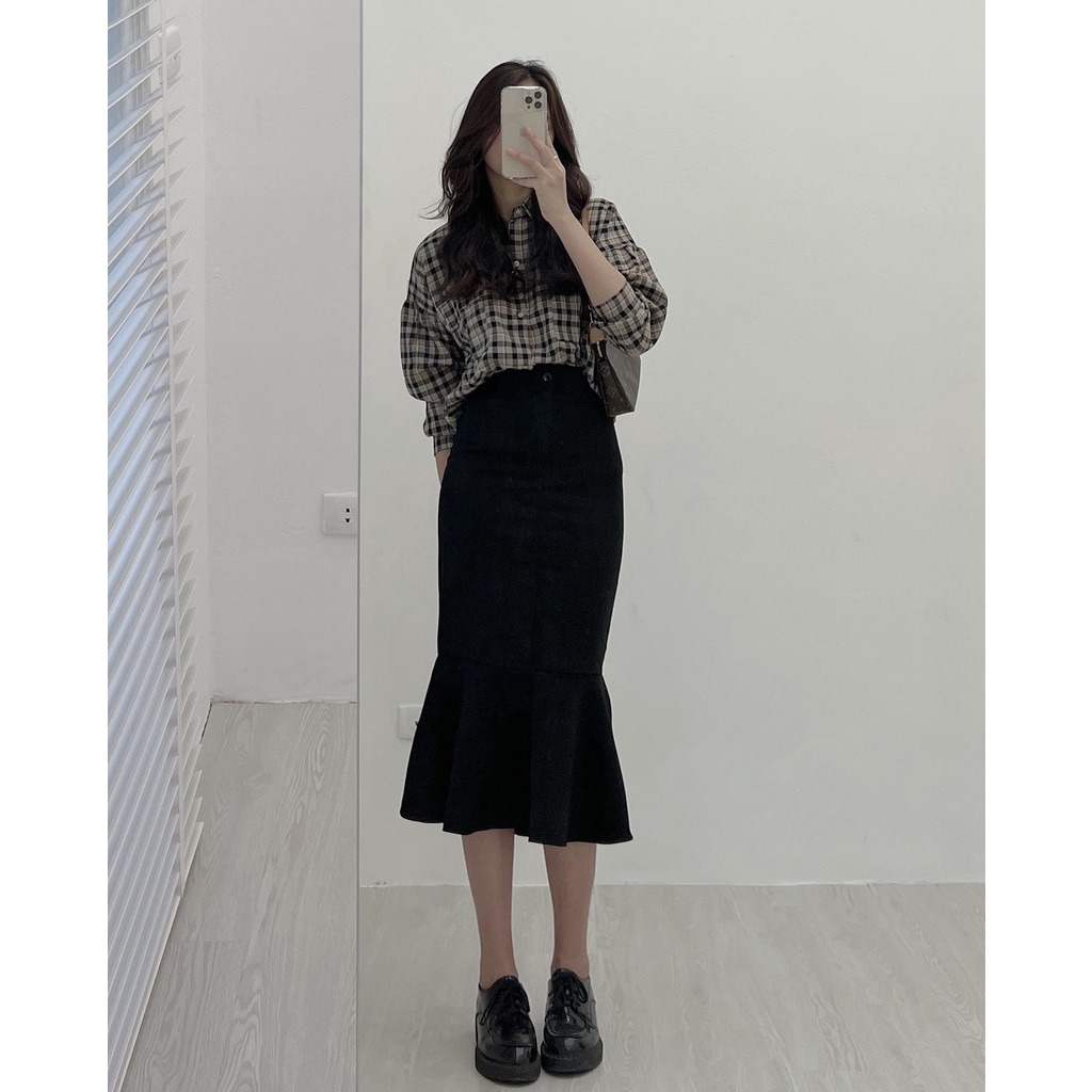 A3712 Áo somi kẻ caro Audrey