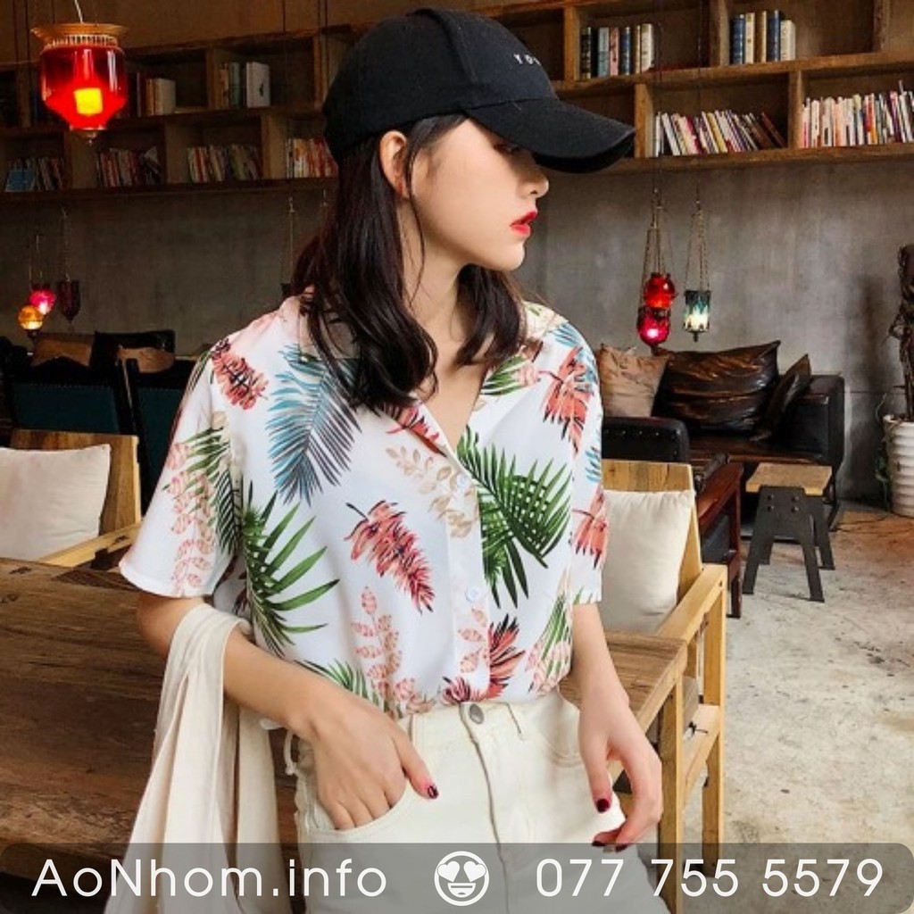 Áo Sơ Mi Hawaii Đi Biển Mềm Mát - Lá Đỏ Lá Xanh - Áo Đôi Đồng Phục Nhóm Lớp Team Building Hoạ Tiết Hoa Lá Trái Cây